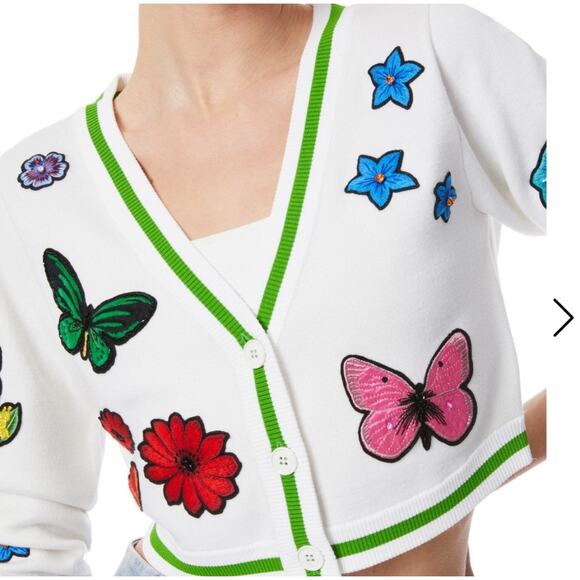 Alice + Olivia Arlen Cropped V Neck Cardigan Size Small - Picture 3 of 8